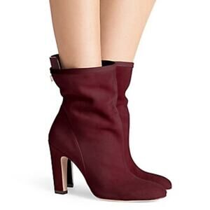 Stuart Weitzman Brooks Boots Wine‎ Suede Heeled Pull On Round Toe Ankle Sz 8.5
